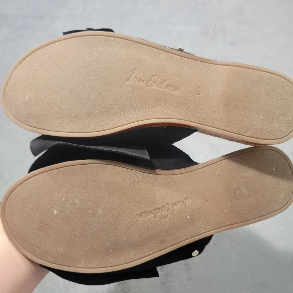 Sam Edelman Henna Sandals Womens 6.5‎ Black Suede Bow Slide Cork Flat E9932L2001
